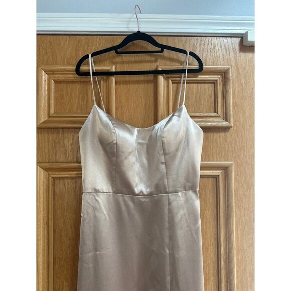 Jenny Yoo Women's Chase Champagne Satin Slip Dress Size 10 Spaghetti Strap Gown - Picture 4 of 9